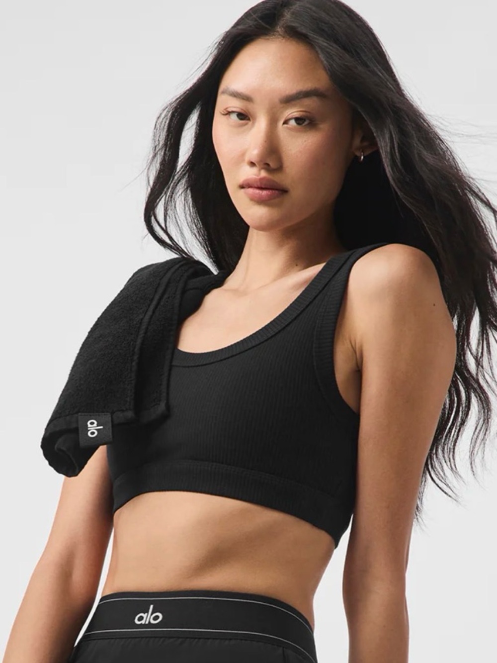 ALO Yoga Black Ribbed Scoop Sports Bra